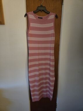 Sleeveless Dusty Pink Striped Knit Maxi Dress by Pretty Garden